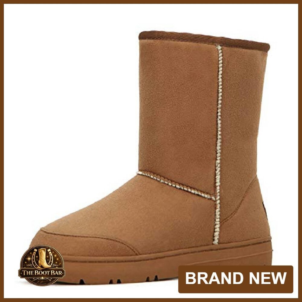Women's Mid-Calf Snow Boots, Fur Lined, Slip-On, Rubber Sole - Picture 2 of 7